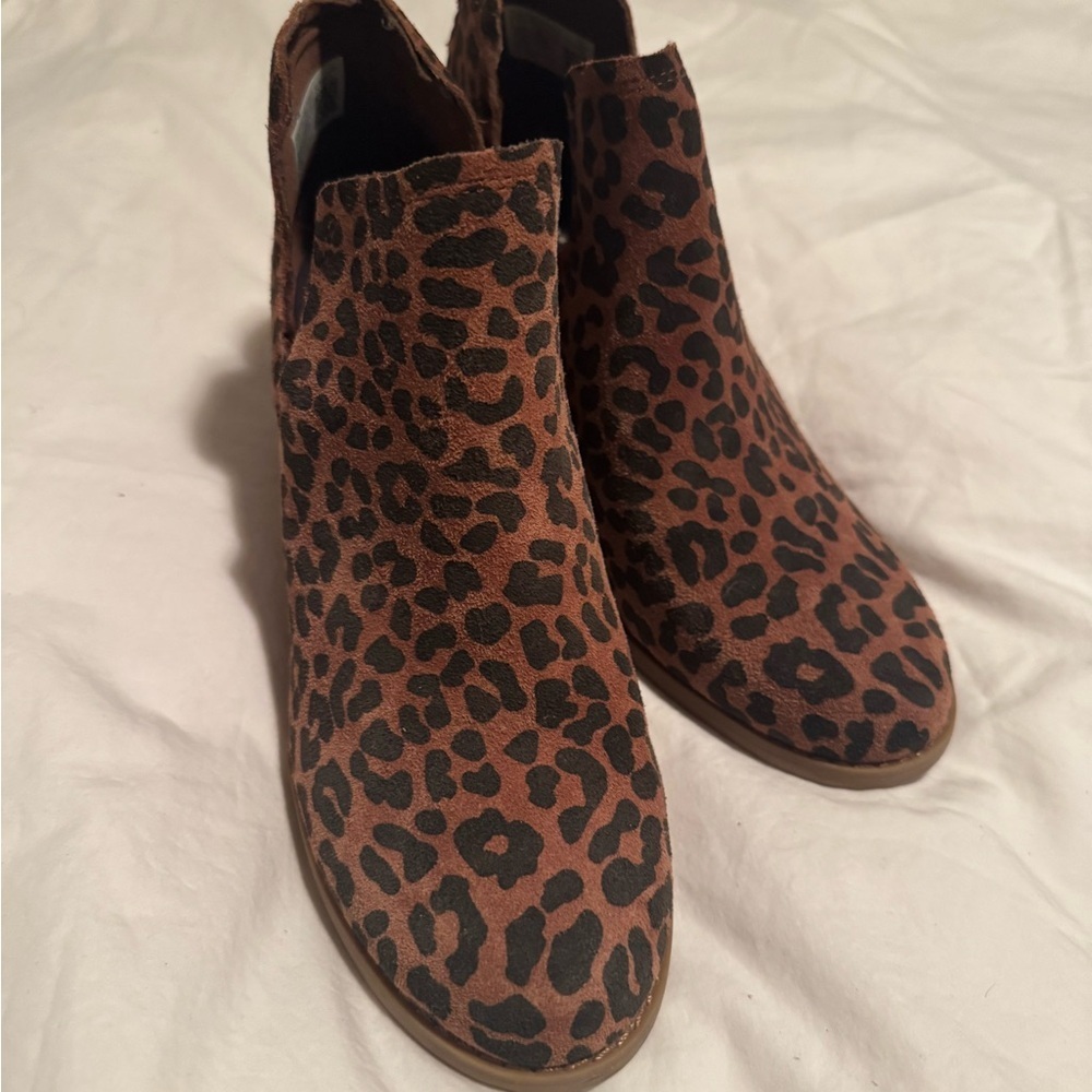 TOMS Kallie wedge bootie in a leopard print suede